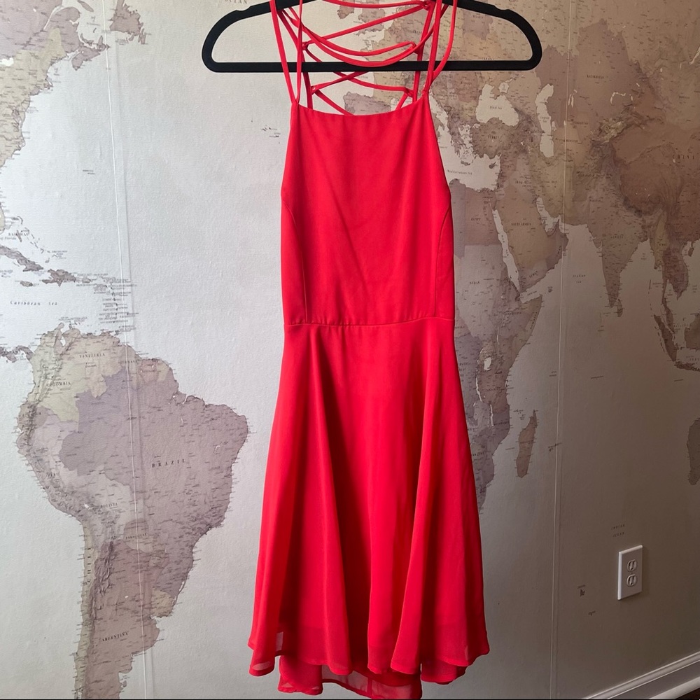 Lulu’s Lace-up Ladder Back Red Dress M